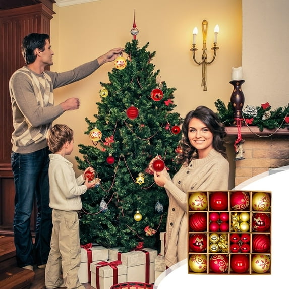 Stijggn 44pcs Christmas Ball Ornaments for Tree Christmas Outdoor Decorations Shatterproof Christmas Tree Ornaments - Red, Green, Gold Plastic Hanging Balls for Party Christma Tree Decor