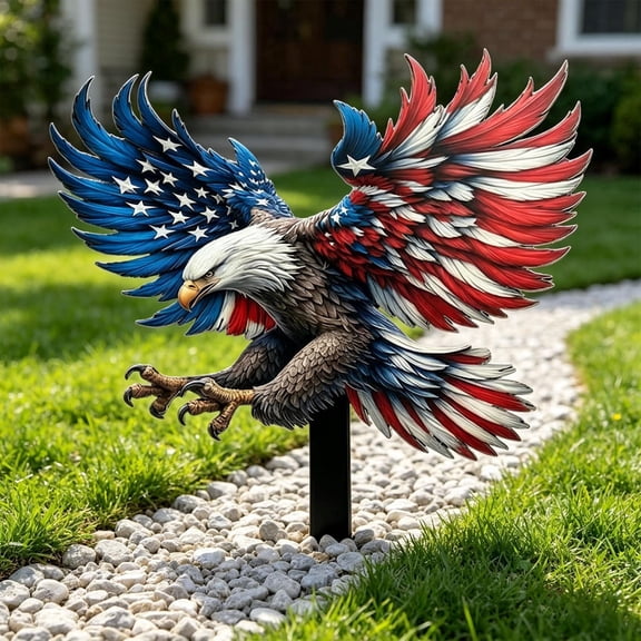 Stijggn 4th of July Yard Decorations Outdoor, Patriotic American Eagle Metal Garden Stakes, 250 Anniversary Yard Sign for Outside Lawn