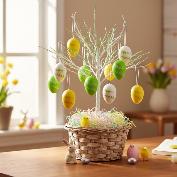 Stijggn 6pcs Plastic Easter Eggs Easter Decor Plastic Easter Eggs Ornaments Tree Decoration Shatterproof Decorative Hanging Decoration for Easter Basket Stuffers Spring Party Decor Garland Crafts