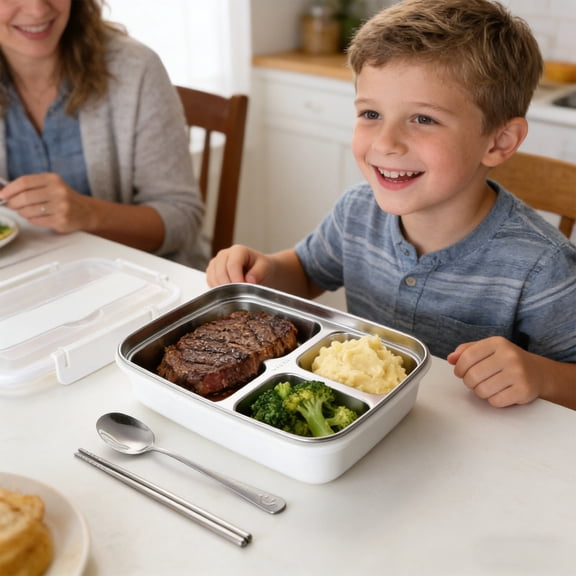 Stijggn Bento Box Meal Prep Containers with Divided Sections, Multi Compartment Leakproof Food Container with Built-in Utensils & Sauce Cup, Microwave Dishwasher Freezer Safe