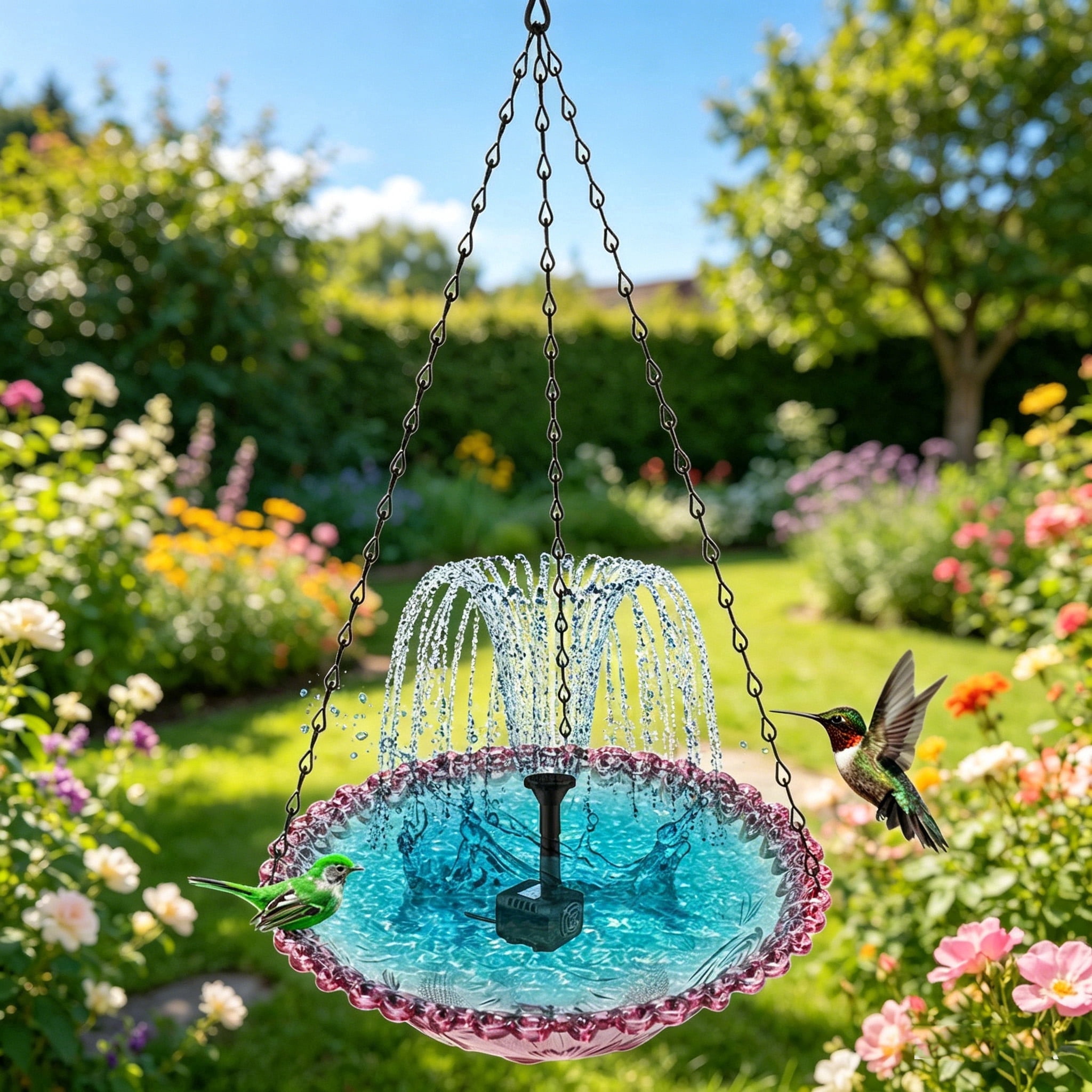 Stijggn Bird Bath Outside Solar Garden Hanging Floating Fountain Feeder Birdbath for Outside Garden Yard Patio Decoration