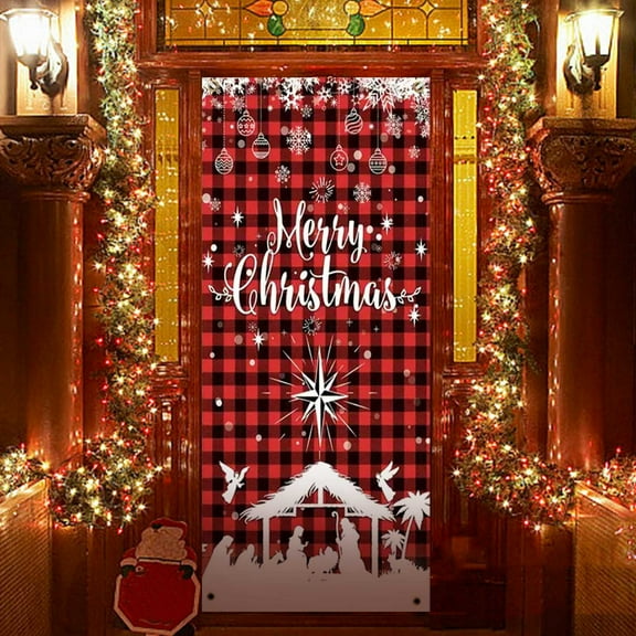 Stijggn Christmas Door Tapestries Christmas Party Decorations Xmas Tree Door Cover Banner Merry Christmas Door Hanging Backdrop Decorations for Home Holiday Christmas Decoration