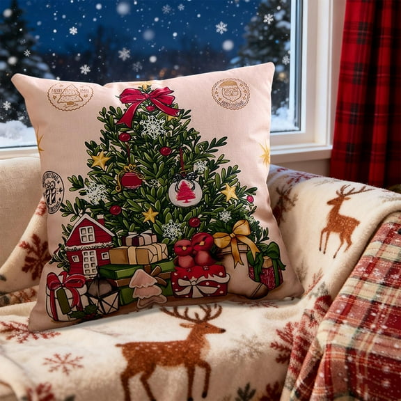 Stijggn Christmas Pillow Covers 20x20 Christmas Decorations Xmas Tree Holiday Cushion Case Decoration for Sofa Living Room