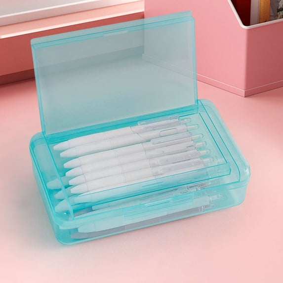 Stijggn Colored Pencil Case Pencil Pouch Large Hard Pencil Box, Clear Crayon Box Marker Pen Organizer, Plastic Storage Container with Snap Lid for K*ids B*oys S*chool Classroom