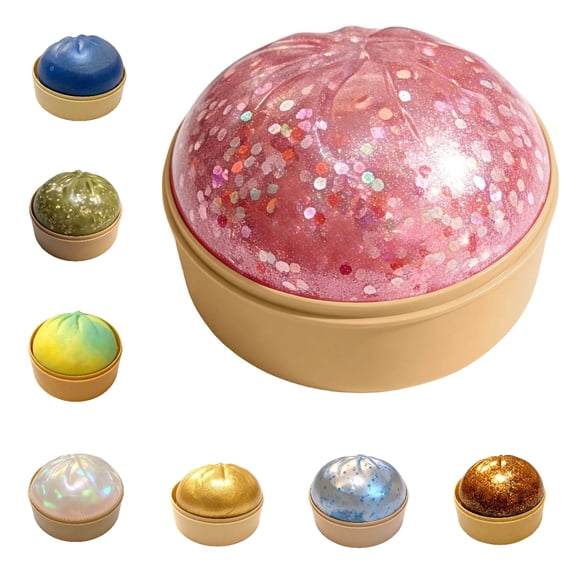Stijggn Dumpling Squishies, Pink Glitter Dumpling Squishies, Squishies Fidget Toys for Anxiety Relief, Soft Sensory Squeeze Toys for Adults&Teen,Cute Novel Desktop Accessories and Gifts