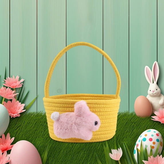 Stijggn Easter Baskets for Gi-rls Easter Decorations for Home Reusable Easters Celebration Basket with Rabbits Ear Handle Breathable Carrying Bucket Holiday Party Favor Supplies