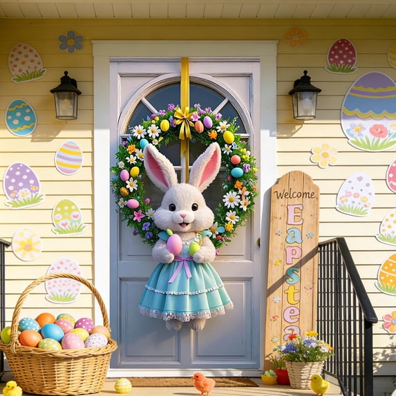 Stijggn Easter Door Cover Easter Decorations Happy Easter Door Cover Bunny Front Proch Door Sign Banner Spring Easter Party Decorations and Supplies for Jesus Spring Easter Party Decor