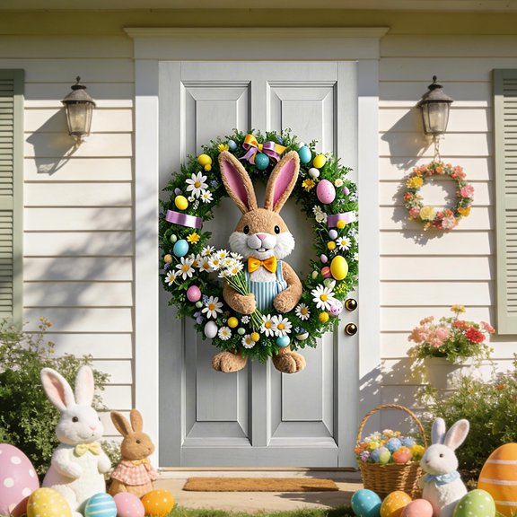 Stijggn Easter Door Cover Easter Door Decorations Cute Rabbit Door Party Decoration Supplies Spring Easter Holiday Party Photography Background Decoration for Home Indoor Outdoor Farmhouse