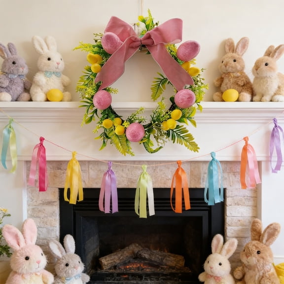 Stijggn Easter Wreath Easter Decorations for Home Large Easter Wreath for Front Door with Cute Rabbit Carrot Eggs Flowers Bow Sign for Home, Easter, Wedding