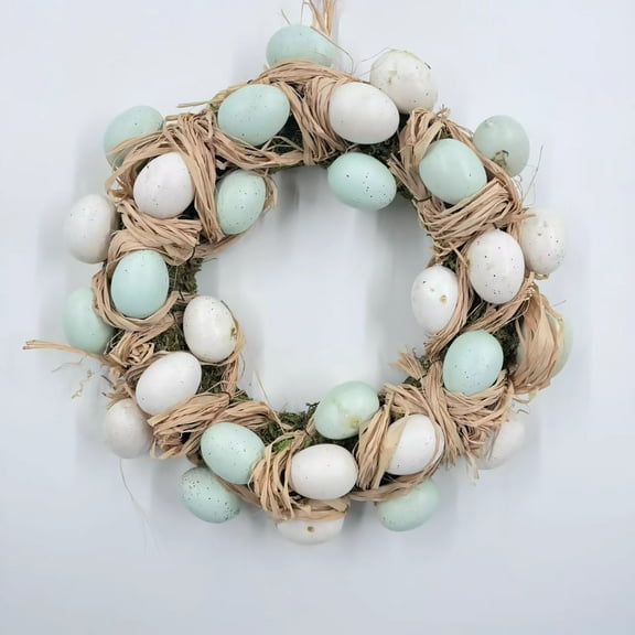 Stijggn Easter Wreaths for Front Door Easter Decorations Easter Egg Door Wreath Decorations, Spring Wreaths with Pastel Eggs Flowers Eucalyptus Leaves for Front Door Outside Wall Window Decor