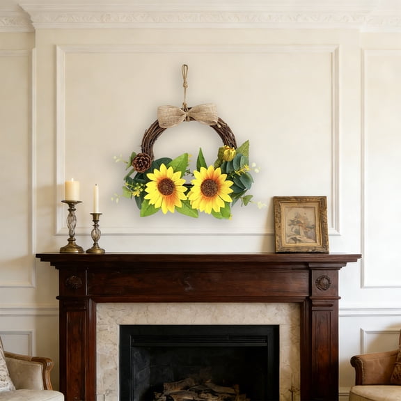 Stijggn Easter Wreaths for Front Door Easter Decorations Easter Wreaths for Front Door with Colorful Egg Yellow Daisy Purple Lavender and Butterflies for Front Door Outside Wall Window Decor