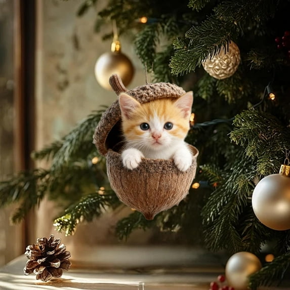 Stijggn Forest Animal Acorn Ornaments Christmas Decorations Cozy Forest Christmas Ornaments, Pine Cone Animal Decoration, Woodland Creature Figurine, Acrylic Hanging Ornament Home Party Decor