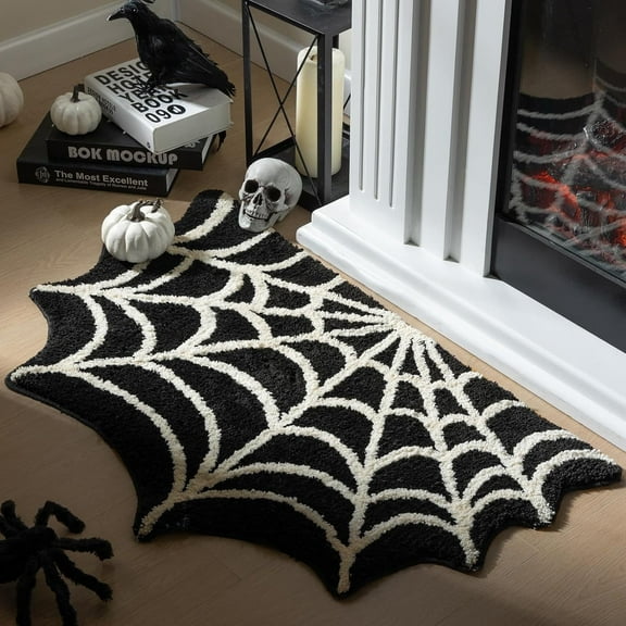 Stijggn Halloween Area Rugs Halloween Rugs Home Decor Low-Profile Spider Web Kitchen Rugs for Living Room Bedroom Home Decor Nursery Holiday Decorative