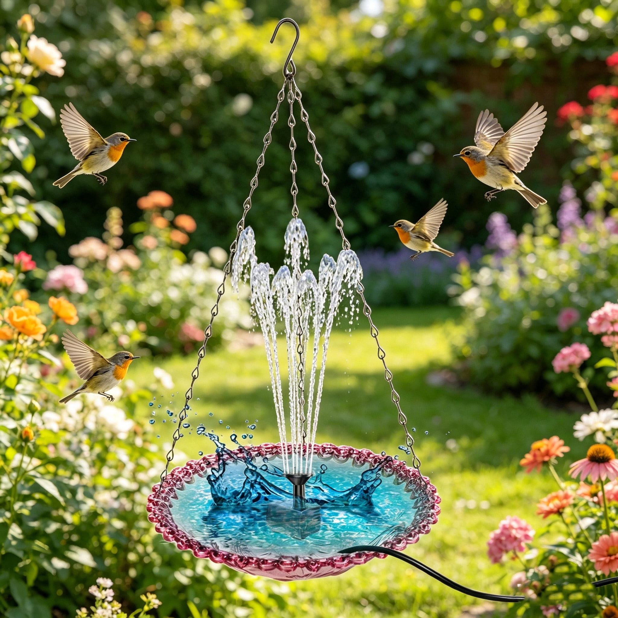 Stijggn Hanging Solar Bird Bath Fountain Outdoor Garden Hanging Floating Fountain Solar Powered Birdbath Feeder Perfect for Backyard Decor, Patio Decoration, Garden Parties and Outdoor Relaxation