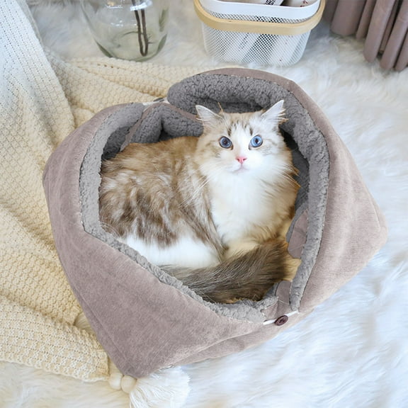 Stijggn Heated Dog Bed Calming Dog Beds & Cat Cave Bed with Hooded Cover,Portable Round Beds for Indoor Cats Dogs