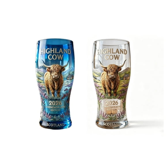 Stijggn Highland Cow Beer Glasses, 2026 Scotland Themed Commemorative Drinking Glasses, Scottish Cow Decorative Pint Glasses Beer Cup, Fathers Day Gifts for Scotland Lovers, Glassware for Home & Pub