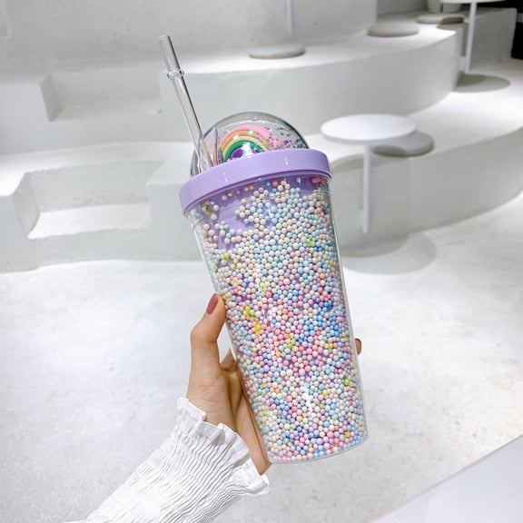 Stijggn K-ids Cups with Straws Leak-Proof Screw-On Lid with Straw Durable Plastic and Silicone Cup Gifts for Women Men