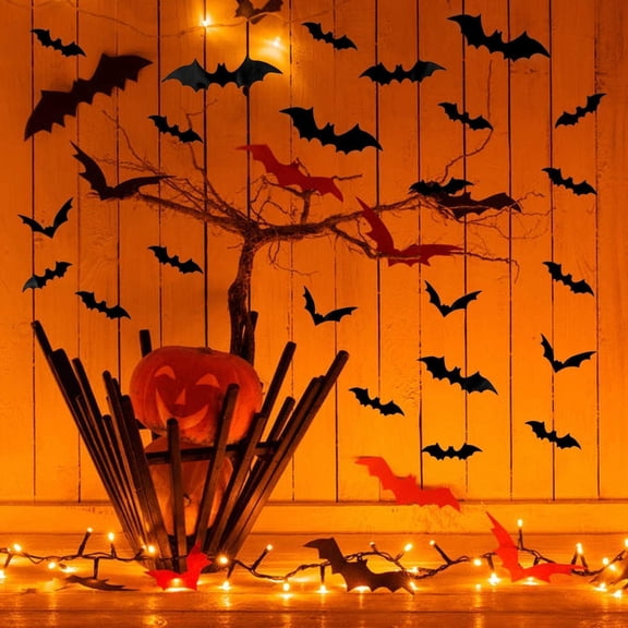 Stijggn LED Halloween Decorations Bats Wall Decor Lighted 3D Bat Stickers for Halloween Party, Bedroom Window Decorations, Indoor and Outdoor Home Decals