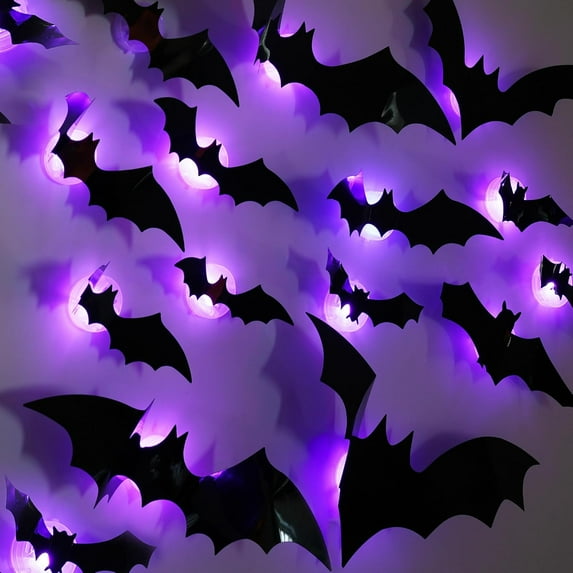 Stijggn LED Halloween Decorations Outdoor Halloween Bats Lighted 3D Halloween Bat, Waterproof Removable PVC Bats Sticker for Home Indoor Outdoor Bedroom Window Door Wall Party Decor