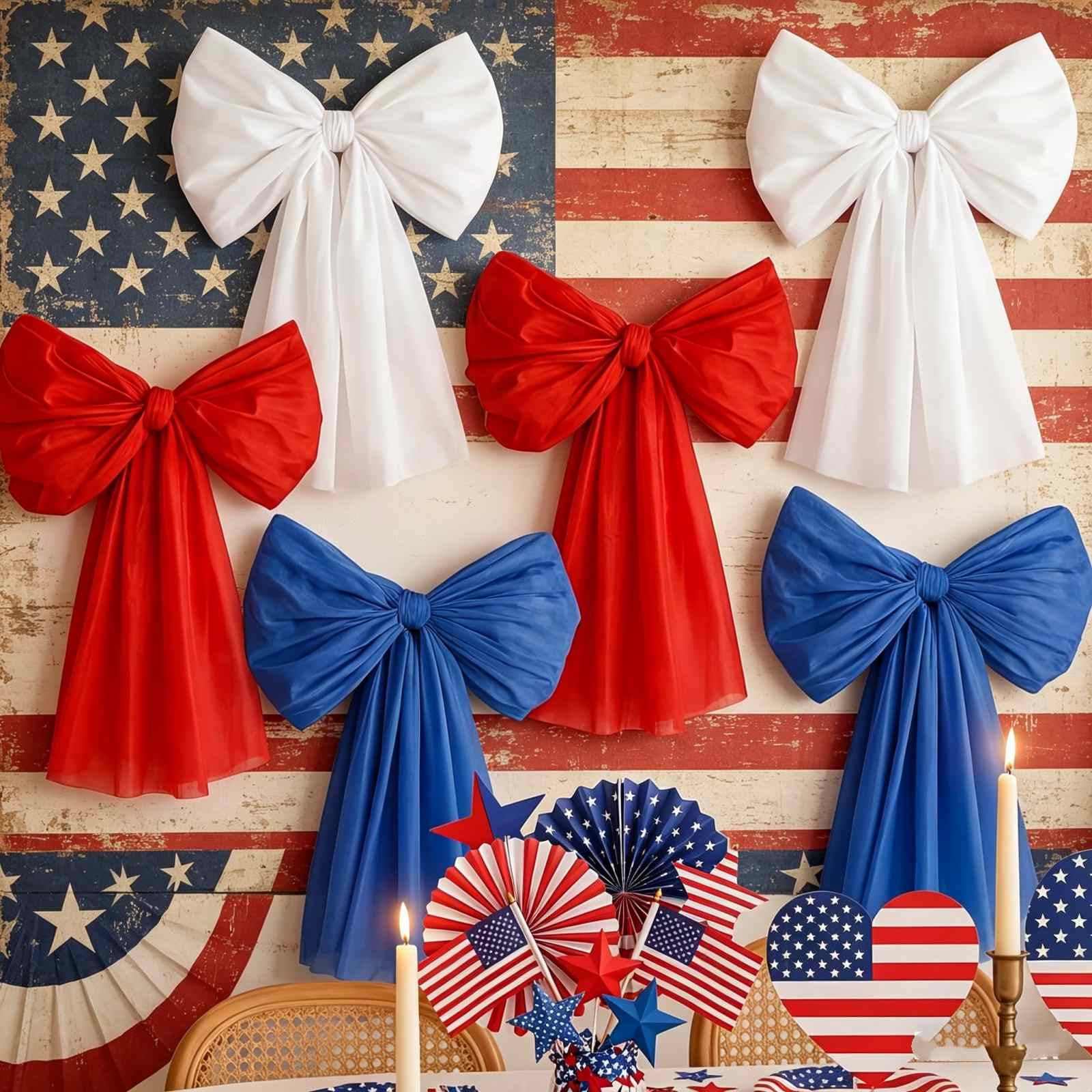 Stijggn Patriotic Ribbon 4th of July Decorations American Flag Double Sided Star Striped Wired Ribbon Red Blue White Ribbons for 4th of July Memorial Day Bow Wreath Making DIY Crafts