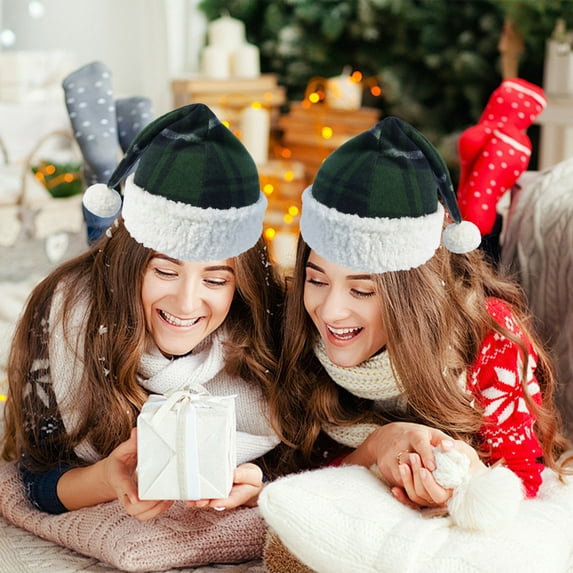 Stijggn Plush Santa Hat Christmas Tree Decorations Unisex Velvet Holiday Hat Xmas Unisex Classic Santa Hat for Kids Children Teenagers & Adults Small Head