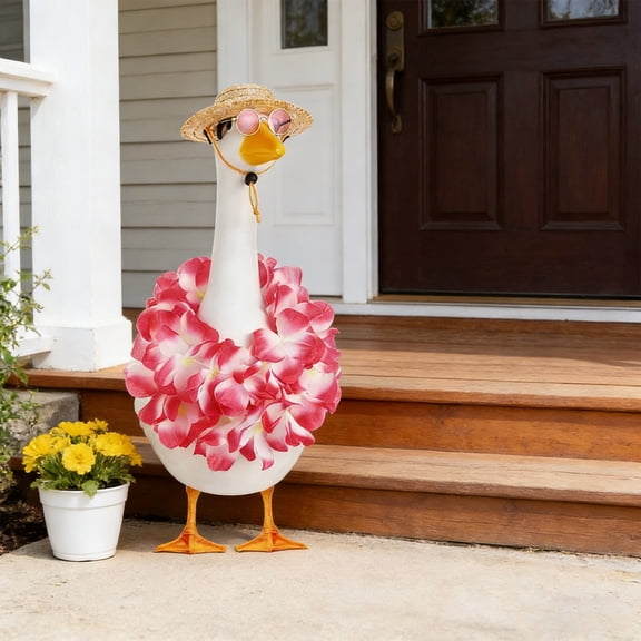 Stijggn Porch Goose Spring Outfits 23 Inch Hawaiian Porch Goose Outfits, Summer Lawn Goose Costume, Yard Goose Clothes Hawaiian Wreath for 23'' Porch Lawn Goose Statue Clothes Yard Decor