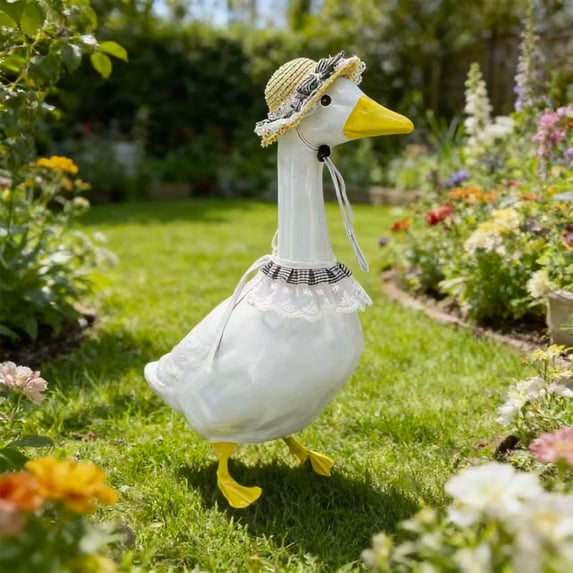 Stijggn Porch Goose Spring Outfits 23 Inch Summer Goose Costume Garden Patio Statue Decor for Outdoor Garden Patio Yard Lawn Art Decoration