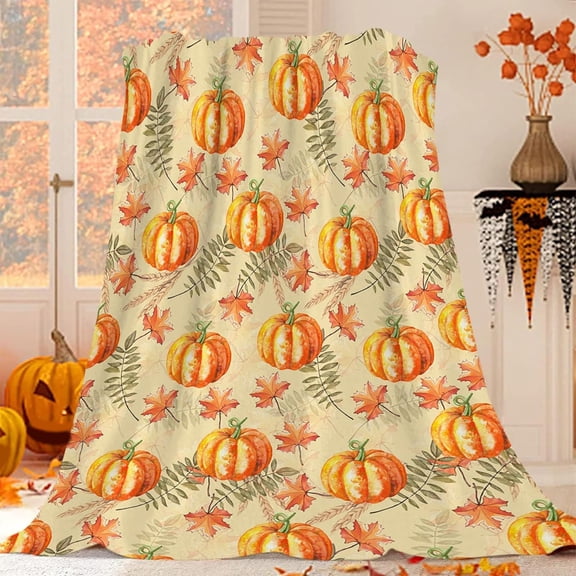 Stijggn Pumpkin Blanket Fall Blanket Halloween Bedding Decor Indoor Pumpkin, Leaves Fall Plaid Blanket, Soft Fuzzy Plush for Goth Room Decor