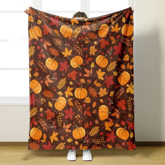 Stijggn Pumpkin Blanket Fall Blanket Halloween Bedding Decorations Indoor Pumpkin, Leaves Fall Plaid Blanket, Soft Fuzzy Plush for Couch, Sofa, Bed
