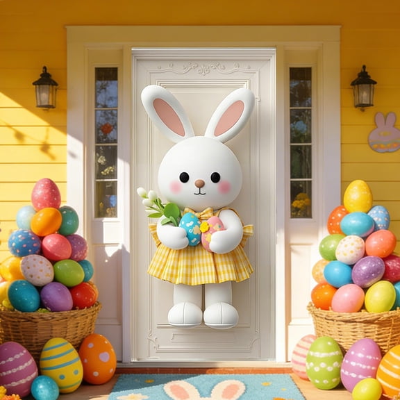 Stijggn Spring Door Covers Decorative Easter Home Decor Cute Rabbit Door Party Decoration Supplies Spring Easter Holiday Party Photography Background Decoration for Jesus Spring Easter Party Decor