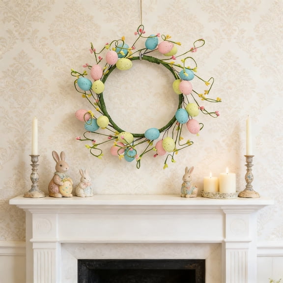 Stijggn Spring Wreaths for Front Door Easter Decor 18 Inch Artificial Spring Flower Wreath, Colorful Wall Door Decor for Front Door Outside Wall Window Decor