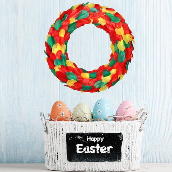 Stijggn Spring Wreaths for Front Door Easter Decor Easter Wreaths for Front Door with Colorful Egg Yellow Daisy Purple Lavender and Butterflies for Porch Window Farmhouse Party Decoration