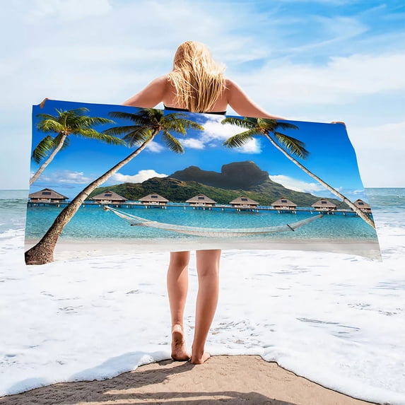 Stijggn Travel Beach Towel Thin Lightweight Microfiber Beach Towel Sand Free Quick Dry Absorbent Compact Towels for Swimming Pool Camping Beach Accessories