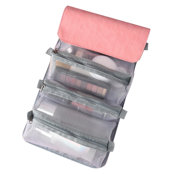 Stijggn Travel Toiletry Bag, Large Capacity PU Cosmetic Bag Combines Foldable Design Hanging Organizer Function for Skincare Brushes Travel Essentials Ideal Gifts for Women Mother G*irl