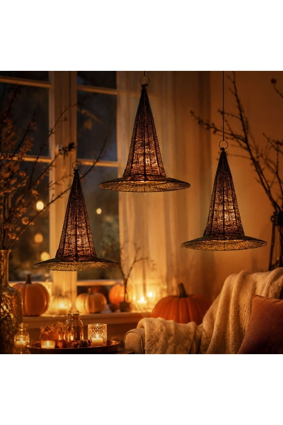 Witch Hat Lights Halloween Glowing Lights, Waterproof Hanging Witch Hat Decorations, Warm Light Festival Ornaments for Indoor Outdoor Yard Garden Party Halloween Decor