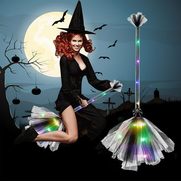 Stijggn Witch's Broom halloween decorations outdoor Animated Light up Moving Broomstick with Spooky Sounds, Dancing Magic Witch Broom for Indoor Party Home Floor Decor