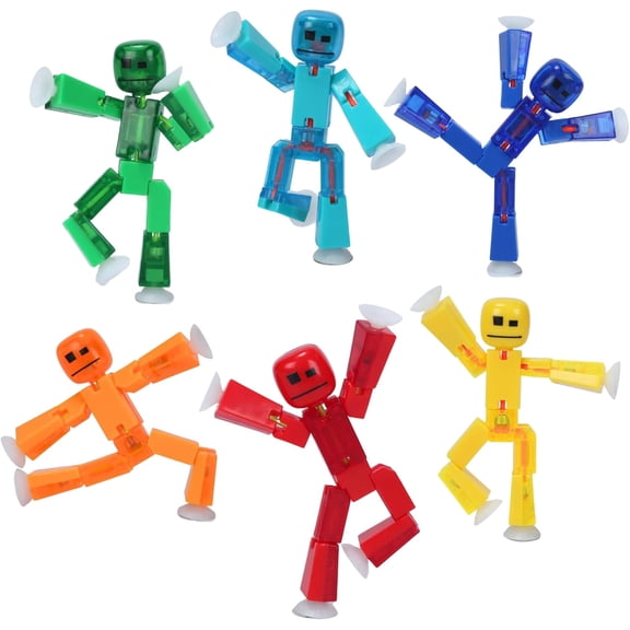 StikBot 6-Pack 2-Tone Series: Collectible Half-Clear & Half-Solid Action Figures Poseable Stop-Motion Animation Toys with Dual-Sided Faces and Suction Cup Hands & Feet Includes 6 Unique Colors
