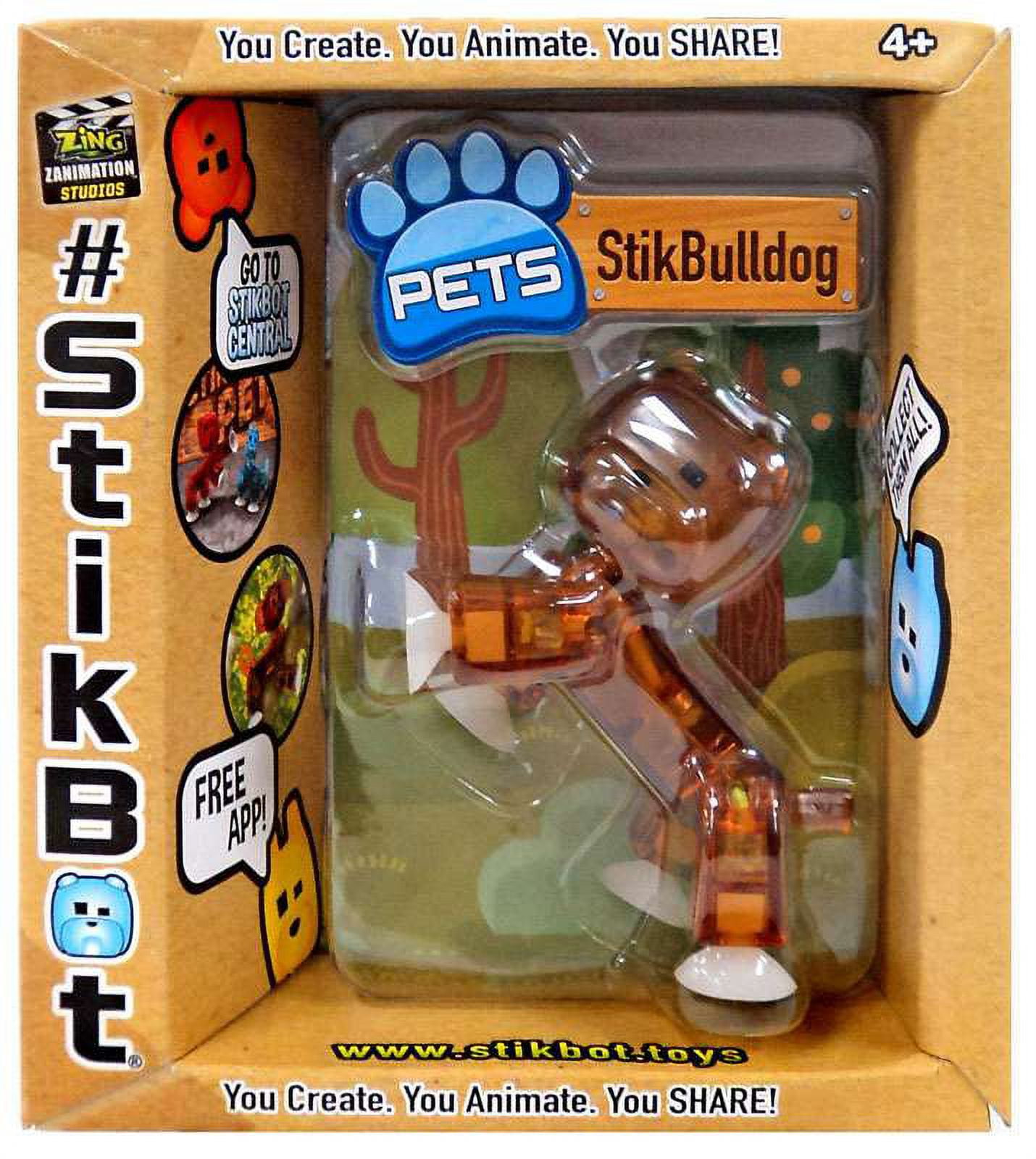 Zing Stikbot Pets 5 Pack, Set of 5 Stikbot Collectable Action Figures,  Includes 1 Bulldog, 1 Monkey, 1 Cat and 2 Dogs, Create Stop Motion Animation