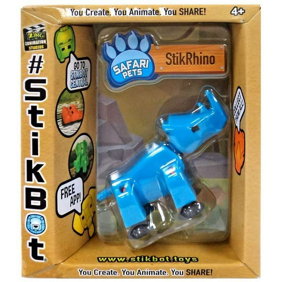 Stikbot Safari Pets StikRhino Figure (Solid Blue)