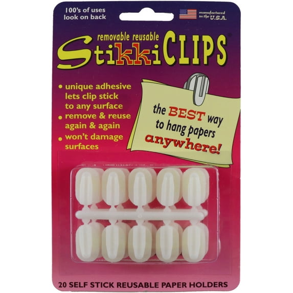 StikkiCLIPS Self-Stick Reusable Paper Holders 20/Pkg-White