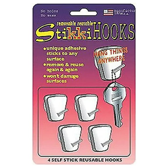 StikkiWorks Removable/Reusable StikkiHOOKS 4/Pack (STK03020)