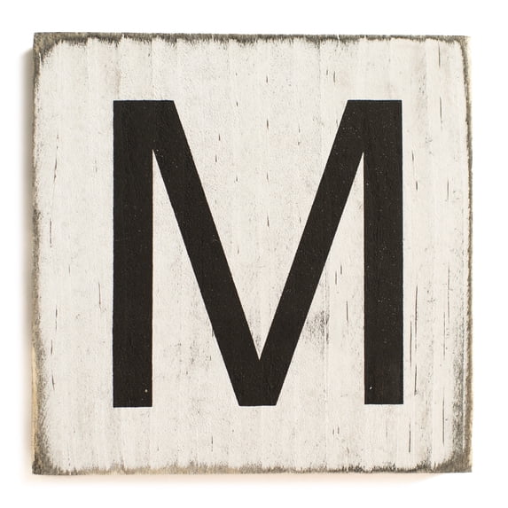 Stiles Crossword Letter Tiles, Wooden Wall Decor, 3.5 Inch, Rustic, Letter M