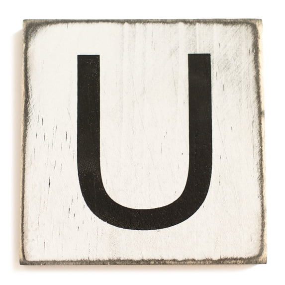 Stiles Crossword Letter Tiles, Wooden Wall Decor, 3.5 Inch, Rustic, Letter U