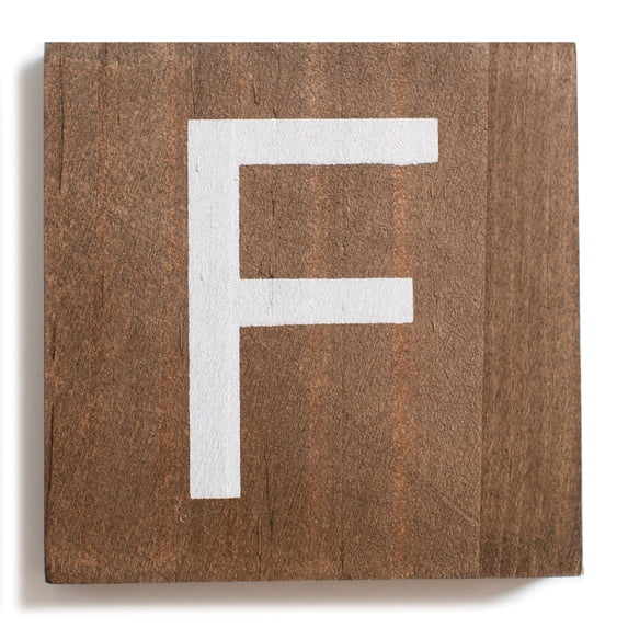 Stiles Crossword Letter Tiles, Wooden Wall Decor, 3.5 Inch, Walnut, Letter F