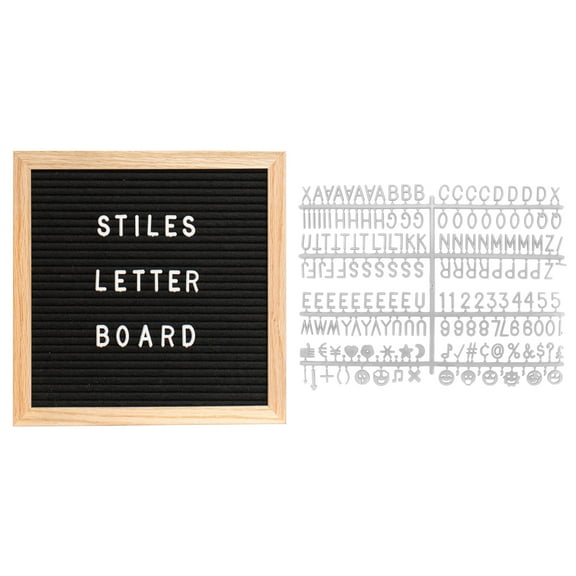 Stiles Felt Letter Board Set, Message Board with 340 Letters, Numbers, and Symbols for Celebrations, Baby Announcements, or Milestones, 10 by 10 Inches, Black
