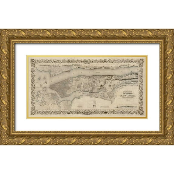 Stiles, S. 14x9 Gold Ornate Wood Framed with Double Matting Museum Art Print Titled - City and Country of New York 1