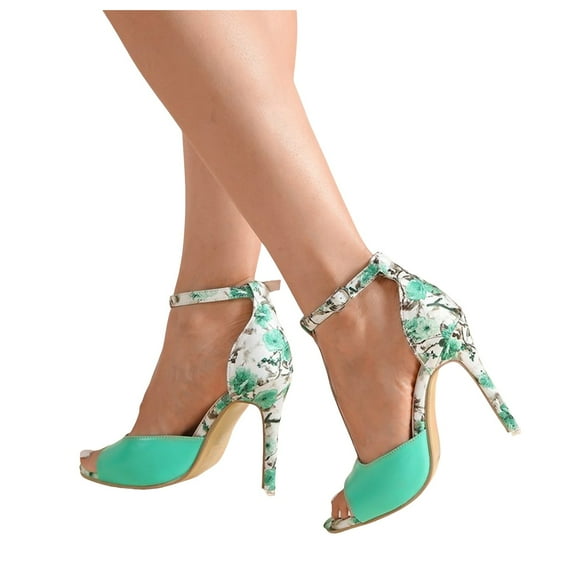 Stiletto Dressy Sandals for Women Ladies 2025 Vintage Floral Peep Toe High Heels Dress Pump Summer Shoes