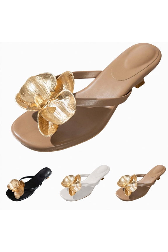 Stiletto Flowers Sandals for Women Dressy Summer Wedge Kitten Heeled Slides Platform Floral Ladies Comfortable Wear Thin Shoes Black Size 7