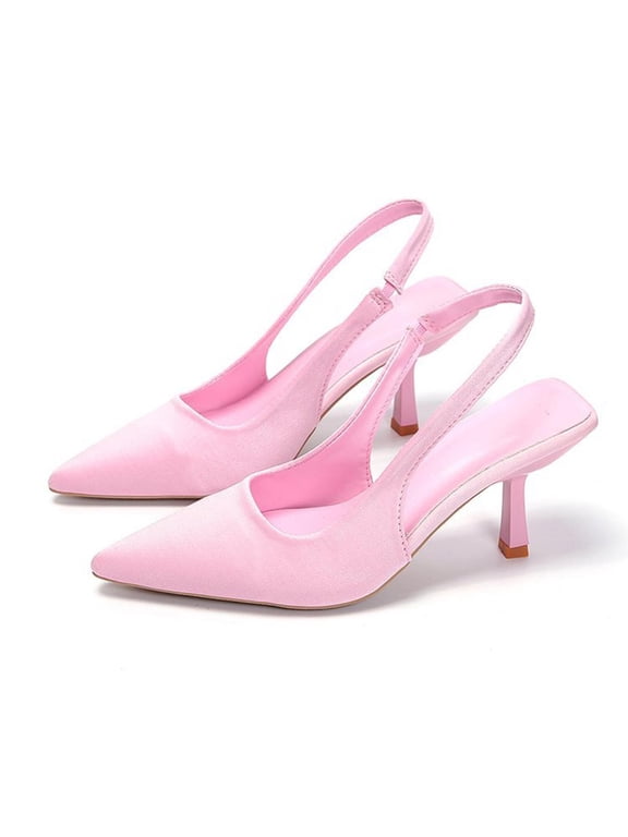 Stiletto Heels for Women Bow Slingback Pointed Closed Toe Pumps Mid Heel Adjustable Ankle Strap Party Wedding Office Pumps Elegant Dress Shoes