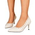 thumbnail image 1 of Stiletto Heels for Women Closed Toe High Heeled Leather Pointed Pumps Sexy Comfortable Slip on Classic Wedding Dressy Shoes White Size 8, 1 of 7